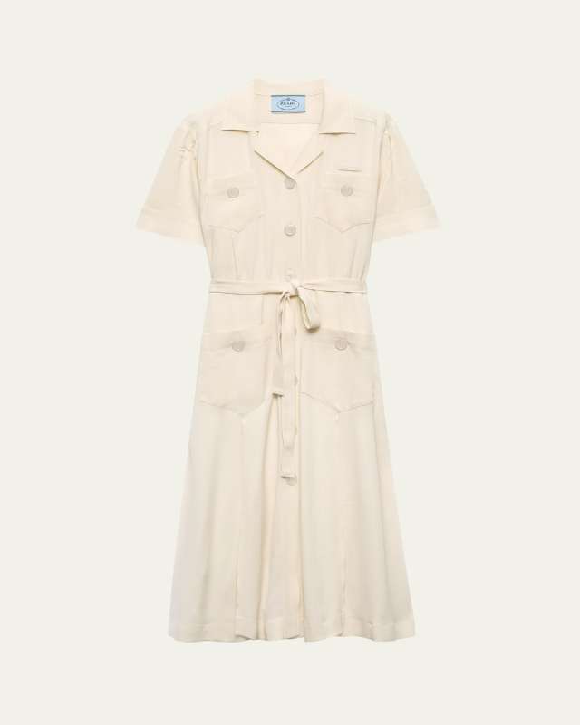 Short-Sleeve Belted Midi Shirtdress
